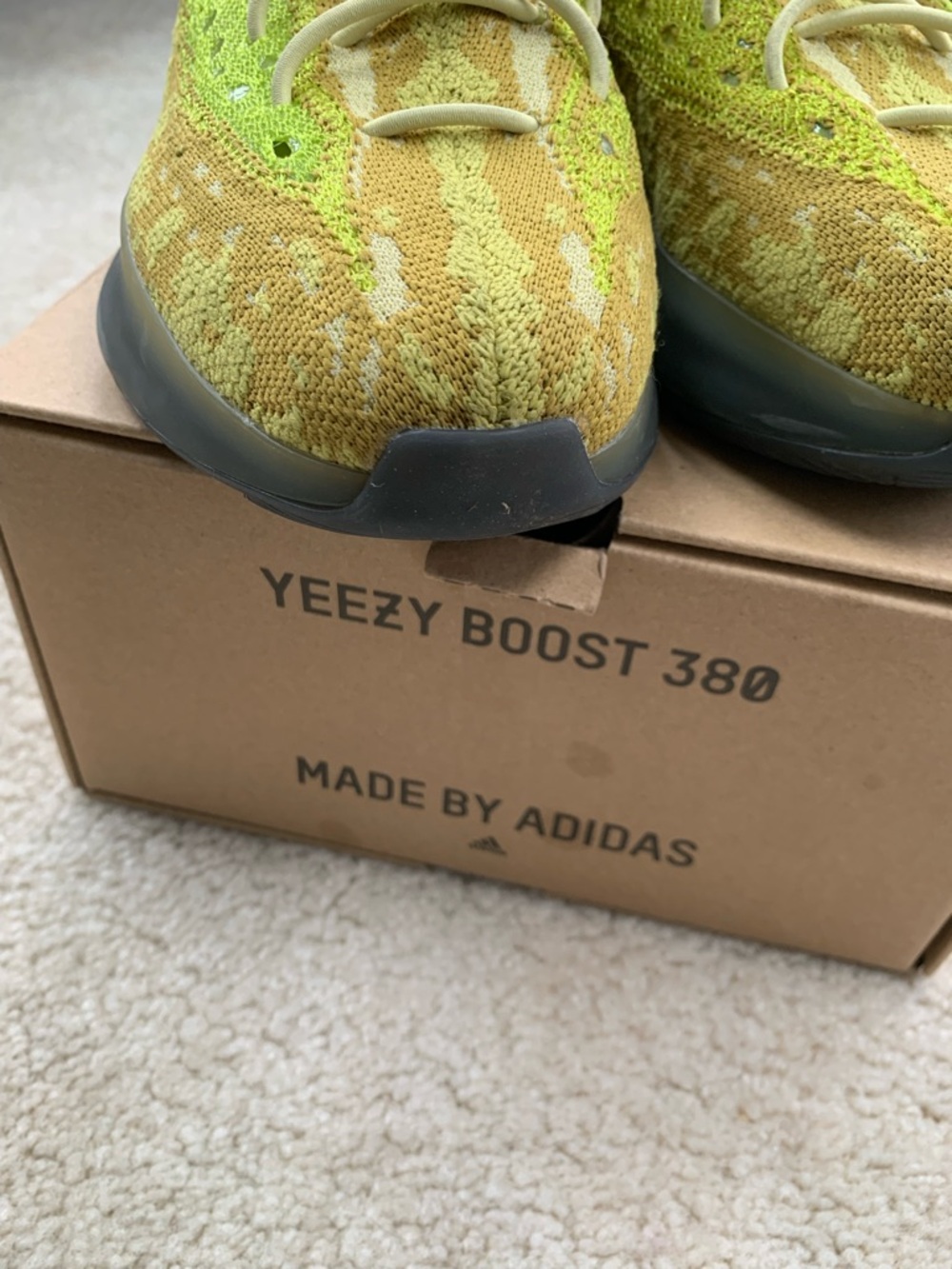 Adidas Big Kid Size 3.5 Yeezy Boost 380 Hylte Neon Lime Green Slip In Sneakers - Picture 5 of 15